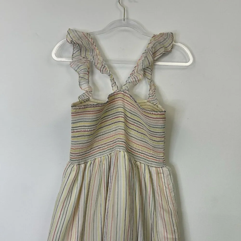Madewell Smocked Rainbow Stripe Midi Dress Women’s Size Medium‎ Petite PM - Picture 9 of 9